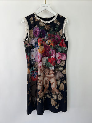 Dolce & Gabbana Black Sleeveless Dress with Flower & Angel Print Detail Size IT 38 (UK 6)