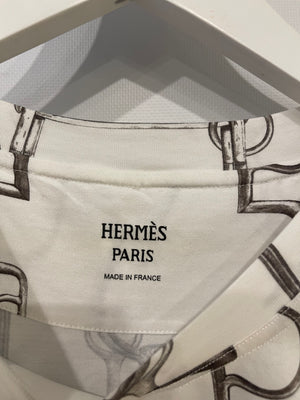 Hermès White Saddle Printed T-Shirt Size FR 38 (UK 10)