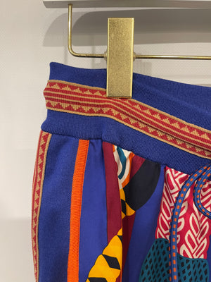 Hermès Royal Blue and Orange Silk Blouse and Matching Short Set with Printed Details Size FR 40 (UK 12)