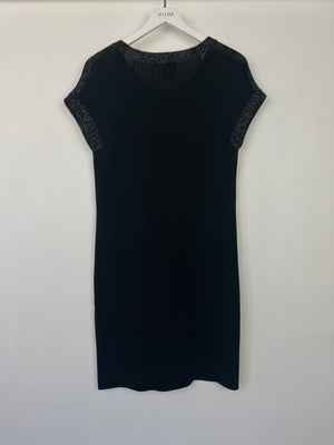 Chanel 12P Black Knitted Short-Sleeve Dress with White Trim Detail FR 40 (UK 12)