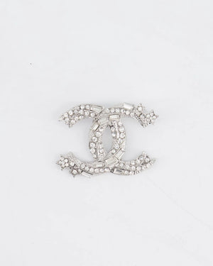 Chanel Silver CC Logo Brooch with Stars and Crystal Details