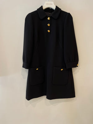 Dolce & Gabbana Black Wool Mini Dress with Gold Buttons Detailing Size IT 38 (UK 6) RRP £1,850