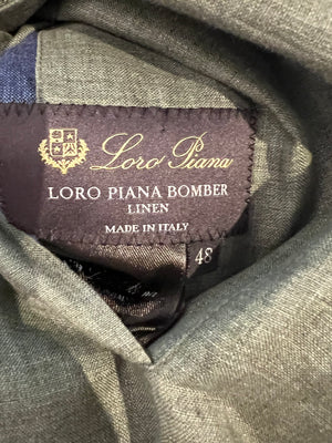 Loro Piana Menswear Dark Blue & Khaki Reversible Linen Jacket IT 48 (UK 38)