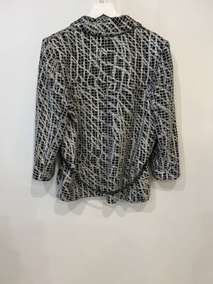 Chanel Black and Silver Metallic Tweed Jacket with CC Buttons and Removable Pearl Detail Size FR 38 (UK 10)