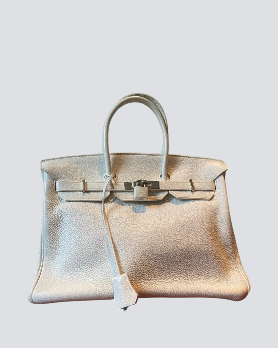 Hermes White Birkin 35cm Retourne Bag in Togo Leather with Palladium Hardware