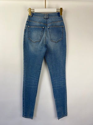 Balmain Light Blue Skinny Jeans with Silver Button and Zip Detail FR 34 (UK 6)