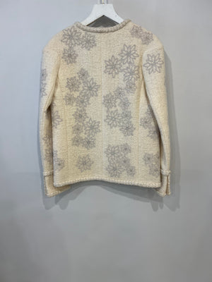 Chanel 15A Paris-Salzburg Cream Tweed Jacket with Sequin Embellished Edelweiss and Pearl Buttons Size FR 36 (UK 8)