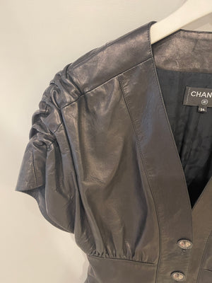 *HOT* Chanel 19C Black La Pausa Waisted Leather Shirt with Silver Button Details Size FR 34 (UK 6) RRP £5,250