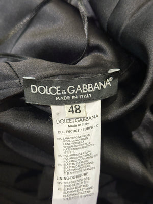 Dolce & Gabbana Black Mid Sleeve V-Neck Ruched Midi Dress IT 48 (UK 16)