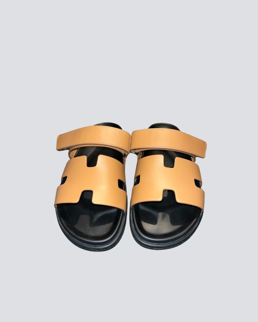 Hermes Gold Leather Chypre Sandals Size EU 41.5