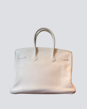 Hermes White Birkin 35cm Retourne Bag in Togo Leather with Palladium Hardware