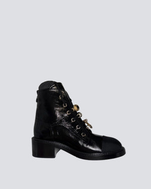 Chanel Black Leather Chanel Métiers D'art Combat Boots Size EU 38