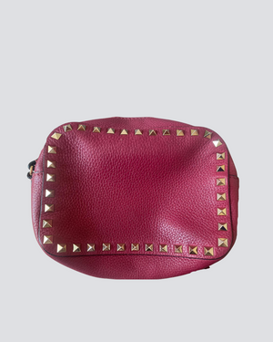 Valentino Garavani Grape Red Rockstud Leather Cross-body Camera Bag With Gold Hardware