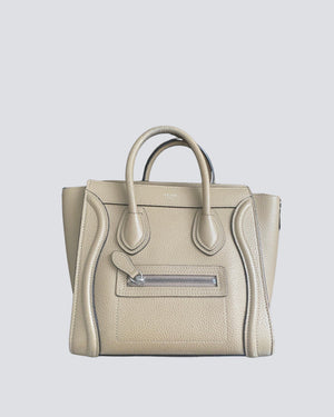 Celine Beige Small Leather Luggage Bag With Silver Hardware