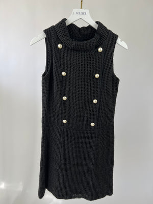 Chanel Black Crochet Sleeveless Dress with Pearl Button Detail Size FR 36 (UK 8)