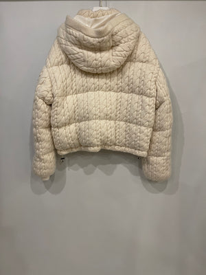 Perfect Moment Cream Wool Cable-Knit Hooded Cropped Jacket Size S (UK 8)