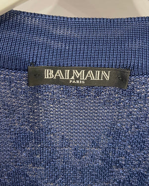 Balmain Blue Lace Mini Dress with Gold Zip Detail Size FR 38 (UK 10)