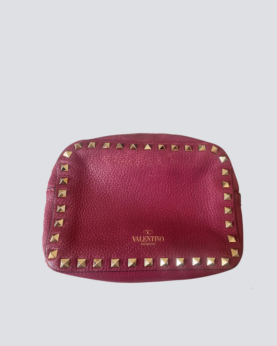 Valentino Garavani Grape Red Rockstud Leather Cross-body Camera Bag With Gold Hardware