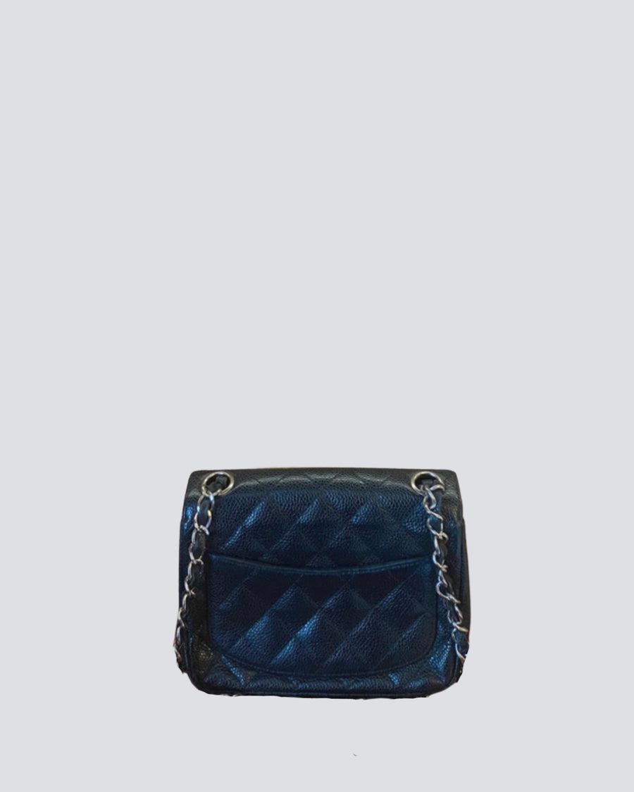 Chanel Black Classic Mini Square Bag in Caviar Leather With Silver Hardware