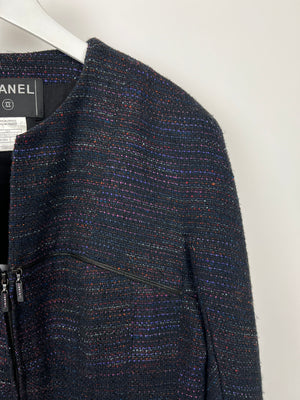 Chanel 02A Navy and Multi-Colour Tweed Long Sleeve Jacket with Zip Details Size FR 42 (UK 14)