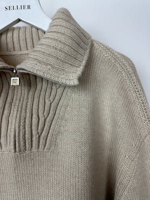 Loro Piana Beige Cashmere Knitted Half Zip Jumper Size IT 42 (UK 10)