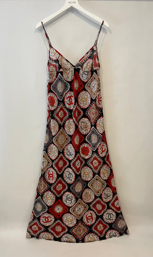 Chanel Black and Red Printed CC Logo Maxi Beach Dress Size FR 40 (UK 12)