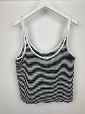 Chanel Black and White Stripe Tank Top with CC Logo Detail Size FR 42 (UK 14)