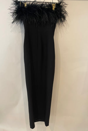 New Arrivals Black Bustier Long Dress with Feather Details FR 34 (UK 6)