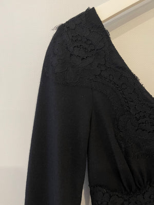 Dolce & Gabbana Black Off Shoulder Wool Midi Dress with Lace Detail Size IT 36 (UK 4)