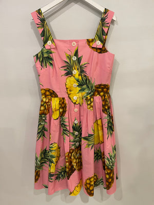 Dolce & Gabbana Pink Mini Dress with Pineapple Prints Size IT 42 (UK 10)