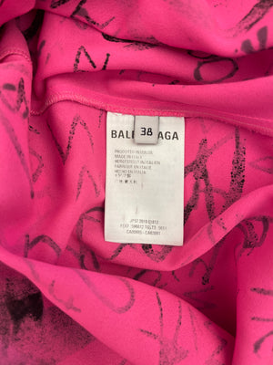 Balenciaga Hot Pink Logo Printed Asymmetric Shirt Size FR 38 (UK 10)