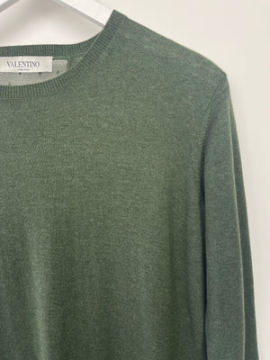 Valentino Green Cashmere Long Sleeve Dress with Tulle Hem Detail Size S IT 40 (UK 8)