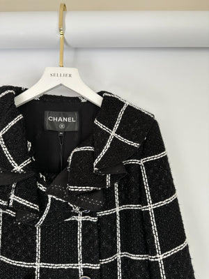 Chanel 20S Black and White Check Tweed Jacket with Crystal Logo Buttons and Metallic Fibre Size FR 34 (UK 6) RRP £6640