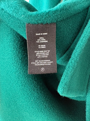 Theory Teal Green Wool Knee Length Belted Coat With Cropped Wide Sleeves Size Medium (UK 10)