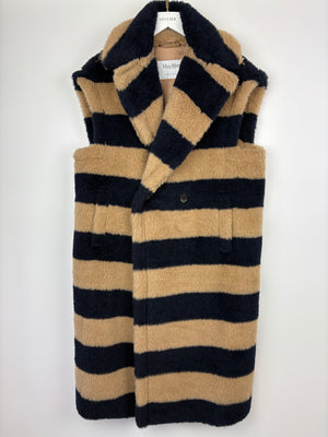 Max Mara Brown & Navy Francis Teddy Wool Gilet Coat Size IT XS (UK 6)