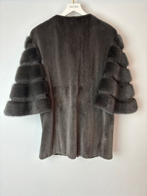 Exclusive M Grey Sheared Mink Jacket with Cropped Sleeve Detail Size IT 44 (UK 12)