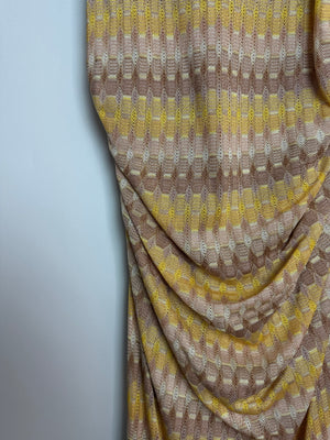 Missoni Yellow & Beige Knit Sleeveless Maxi Dress With Ruched Side Detail Size IT 46 (UK 14)