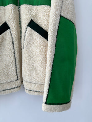 AMI De Coeur Menswear Zipped Teddy Off-White and Green Teddy Jacket Size XL (UK 44)