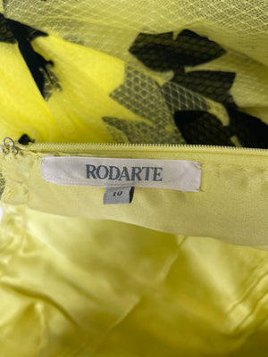 Rodarte Yellow Tulle One Shoulder Maxi Dress With Black Bow Detail Fall 2019 Size UK 10