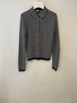 Christian Dior Navy Striped Silk Cardigan Top with Collar Detail Size FR 36 (UK 8)