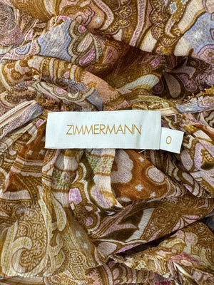 Zimmermann Multi Coloured Paisley Tiered Silk-Crepon Dress with Slip Dress Size 0 (UK 8)