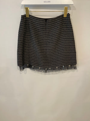 Chanel Black Mini Skirt with Chain Details and Polka Dot Tulle Trim with CC Logo Detail Size FR 36 (UK 8)