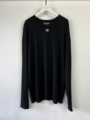 Dolce & Gabbana Black Knitted Long Sleeve Jumper with DG Crystal Logo Detail IT 50 (UK 18)