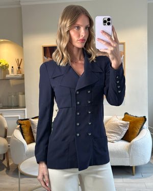 Chanel Navy Vintage Jacket With Silver CC Button Detail Size FR 38 (UK 10)