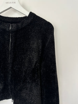 Alaia Black Cropped Zip Glitter Faux Fur Jumper Size FR 40 (UK 12)