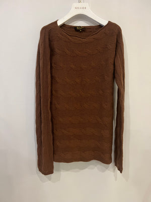 Loro Piana Chocolate Brown Baby Cashmere Cableknit Jumper Size IT 46 (UK 14)