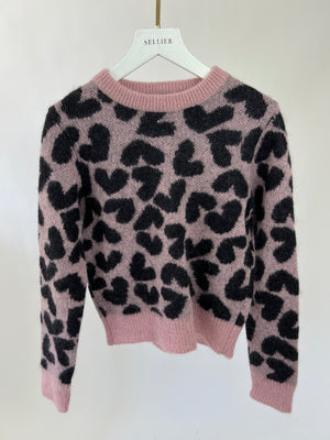 Saint Laurent Pink Mohair Jumper with Black Hearts Detail Size M (UK 10)