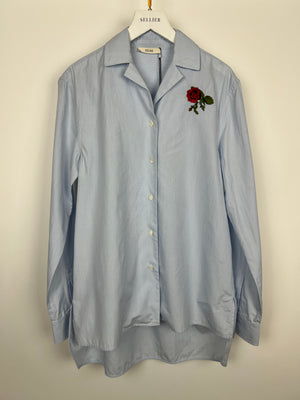 Celine Blue Long Sleeve Shirt with Rose Embroidered Detail Size FR 36 (UK 8)