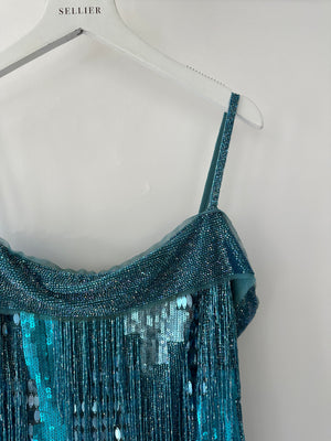 Jenny Packham Blue Sequin Mini Dress with Tassel Detail Size FR 36 (UK 8)