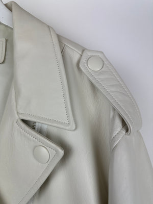 Prada Off White Leather Biker Asymmetric Jacket with Metal Logo Belt Buckle Detail Size IT 42 (UK 10)